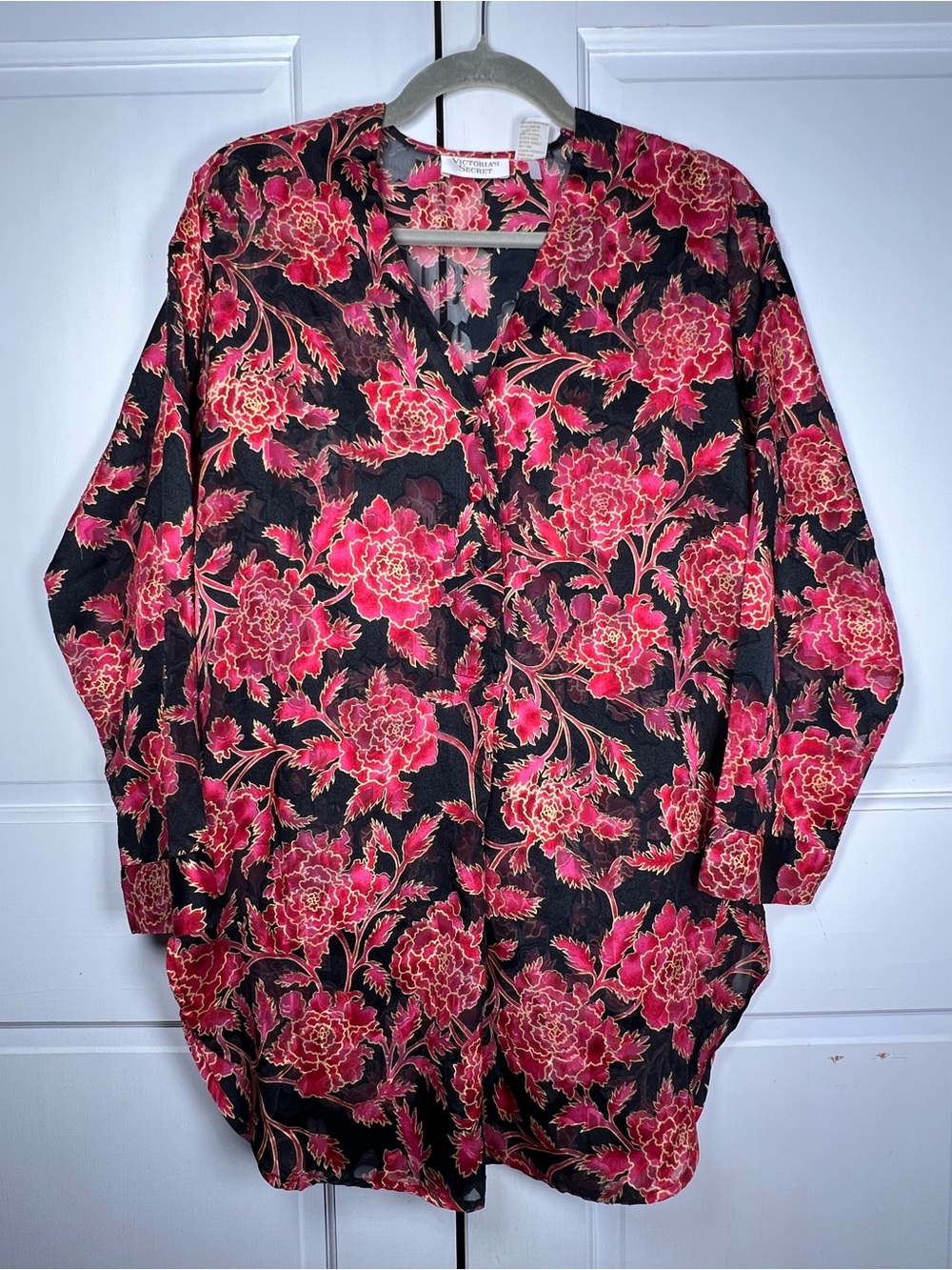 Vintage Victorias Secret Gold Label Floral Night Shirt Gown Semi-Sheer Size P - Picture 2 of 9